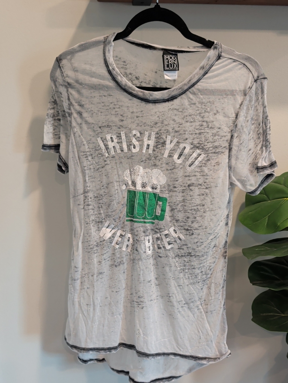 Modern Lux White Short-Sleeve Tee with Green Beer Graphic